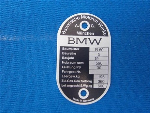 Bmw typenschild r60 - bmw, r60/2