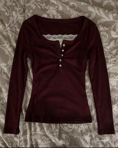 Y2k damen langarm henley - y2k,