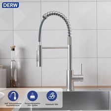 Gastro Einhebelmischer Spiralfeder Küchenarmatur ausziehbarer Wasserhahn 3-Wege