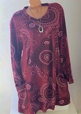 ITALY Gr.46,48,50,Longshirt,Tunika,Bluse,Shirt,Tasche,Muster,Oversize,bordo,NEU
