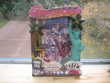 Bilderrahmen, Las Vegas, bunt mit Freiheitsstatue, Palmen, Karten,15,5 x 21,5 cm