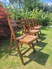 Vier 4  Stück Italienische Klappstühle Nussbaum Lasur Sprossen 60er Vintage