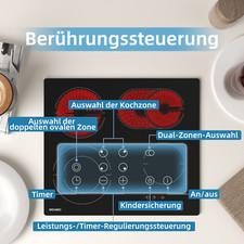 Glaskeramik Kochfeld Autark 59 cm 7,2 kW 4 Zonen 9 Stufen Bräterzone 220-240V