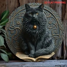 Schwarze Adult Katze Hexe Buch Alchemie Metall Wand-Deko Wandbild Schild Gothic