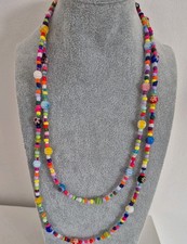 XXL Kette Glasperlen BUNT Hippie Boho Handmade UNIKAT Handarbeit 116 cm Blumen 