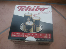 Tchibo, Teelichthalter, 3 Edelstahl-Leuchter auf Tablett, verschiedene Größen