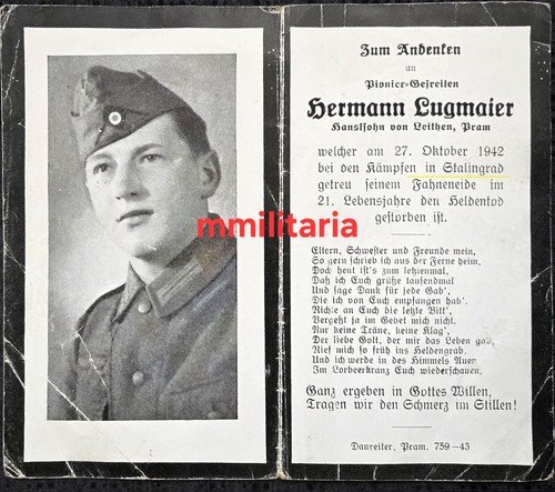 Sterbebild wwii gefreiter pram - sterbebild,