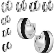 Edelstahl Klapp Creolen silber-schwarz Ohrringe Huggies Damen Herren Kreolen 