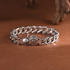 N05 Armband Flachpanzerkette 6-Wort-Mantra Wolken buddhistisch Silber 925