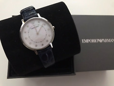 EMPORIO ARMANI Armbanduhr AR11095 Edelstahl Silber Ø32 Leder Blau Neu UVP199Euro