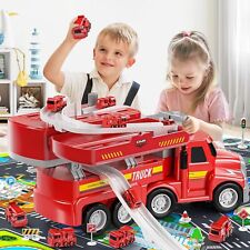 Feuerwehrauto 9 in 1 mit Licht und Musik Auto Transporter LKW Kinder Spielzeug
