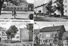 Erfurt Gispersleben, 4-bildrig u.a. mit Schule und Gaststätte, 1980, gelaufen