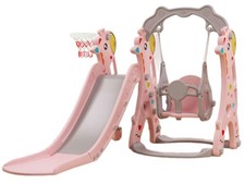 Kunststoffrutsche Giraffe, mit Schaukel und Korb, rosa, 150 x 135 x 120 cm - N