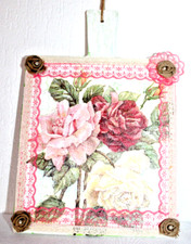 Handmade❤️Holzbrettchen Decoupage Serviettentechnik Rosen Geschenk Landhausstil