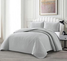 Tagesdecke Set Deren Überwurf Decke 3-Teilig 240 x 250 cm , 2-Personen Grau