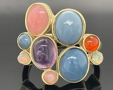 SCHMUCKJAGD RING GR. 18,5 (CA. 58) AUS 925/-SILBER VERG. MULTI OPAL & AMETHYST