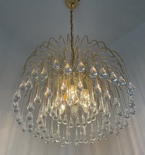 JOSKA Wasserfall Kronleuchter aus klarem Muranoglas & Messing, 1970er