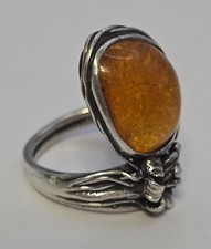 Vintage Bernstein Amber Ring aus Echt Silber Punziert Größe 53 (16,8 mm Ø)