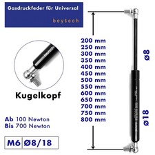 Universal Gasdruckfeder, Gasfeder 200–800 mm 100–700N, Kugelkopf Endstücke 8/18