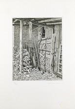 Sigurd Kuschnerus, Scheunentor verwildert, Radierung, signiert, num., 1987