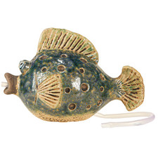 Keramik Fisch Wasserspeier Blau Braun Garten Deko 20x11x13,5cm