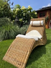 Stylische Vintage Stockholm Rattan Relaxliege mit Kissen