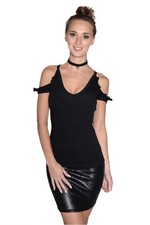 Damen Tanktop Top mit Choker Schulterfrei Oberteil Bluse Gr. S M 36 38, 9083