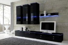 Anbauwand Wohnwand Schrankwand schwarz - Front Hochglanz - optional Beleuchtung