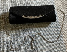 Tasche Clutch schwarz, Strass m. Schulterkette silber guter Zustand
