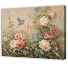 Leinwand Blumen Grün Vogel