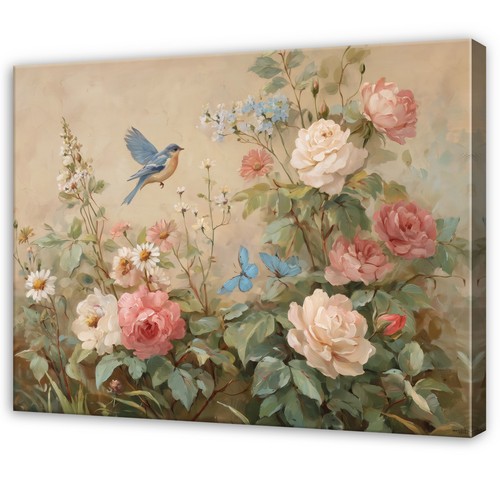 Leinwand blumen grün - blumen, vogel