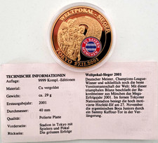 MÜNZE / MEDAILLE FC BAYERN MÜNCHEN  WELTPOKAL - SIEGER  2001  CU VERGOLDET
