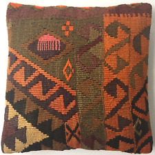 Kelim Kissen Alte Vintage Orientalisches Nomaden Orange Handgewebt Old Pillow