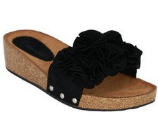 SCHWARZE WEDGE WEDGE SLIPPERS SLIP-SCHUHE MIT BLUMEN SANDALEN