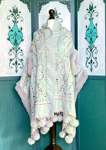 Boho poncho cape stola mint - poncho,
