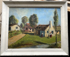 ::OIL PAINTING TREES FARM WITH