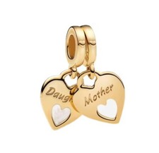 Mutter & Tochter Doppelt Herz Charm Anhänger Gold Teilbar 925 Silber Vergoldet