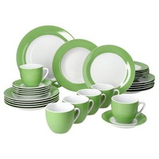 30tlg Kombiservice Variant Grün Porzellan 6 Personen Tassen Untertassen Teller 