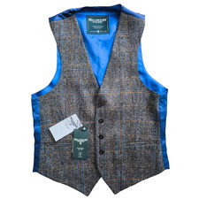 Wellington of Bilmore Tailor Herren Tweet Weste Gr S Wolle Blau/Braun/Grün NEU