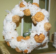 ❤️Handmade Türkranz Stoffrosen m.Spitze Wandkranz Shabby Landhaus Vintage Tilda 