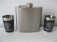 Jägermeister Flachmann Taschenflasche + 2 Becher Edelstahl Set Werbung Reklame