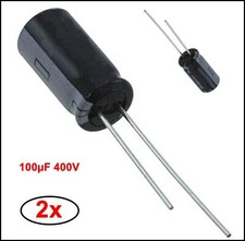 2x Kondensator 100µF 400V Radial 16x36mm 7mm Alum Elko Nichicon #724977