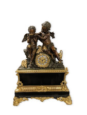 Große Napoleon III Bronze Pendule Kaminuhr Bacchant und Engel Paris um 1850