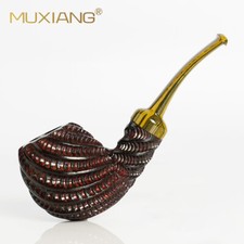 MUXIANG Bruyere Tabakpfeife Rusticated Wooden Freehand Pipe Curved Ebonite Stiel