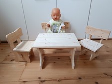  Baby Born Zubehör Puppenmöbel Esszimmer Set Holz Stuhl Tisch Bank Handarbeit 