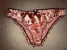 Satinslip Slip mit Wellensaum Satin Gr.XL rosa/schwarz glänzend neu