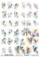 Reispapier A4 Strohseide bunte Vögel Vogel im Eis auf Ast Schnee Winter RE2458