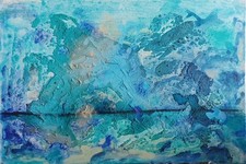 Gemälde Leinwand mit Sand zum Textur geben Schöne Blautöne HADASSA signiert