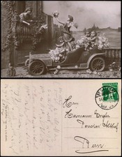 Ansichtskarte  Künstlerkarte lebende Skulpturen Engel Auto 1913