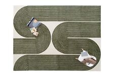 Indisch Grün Wolle Teppiche 2.4x3m Gestreift Bohemian Teppich Handgetuftet